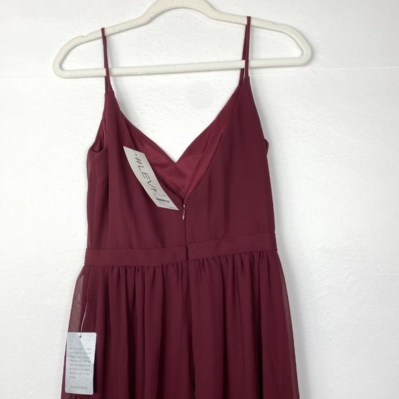 NWT Bill Levkoff Ryan Wine Chiffon V-Back A-Line Maxi Dress Gown 4 - Picture 7 of 10